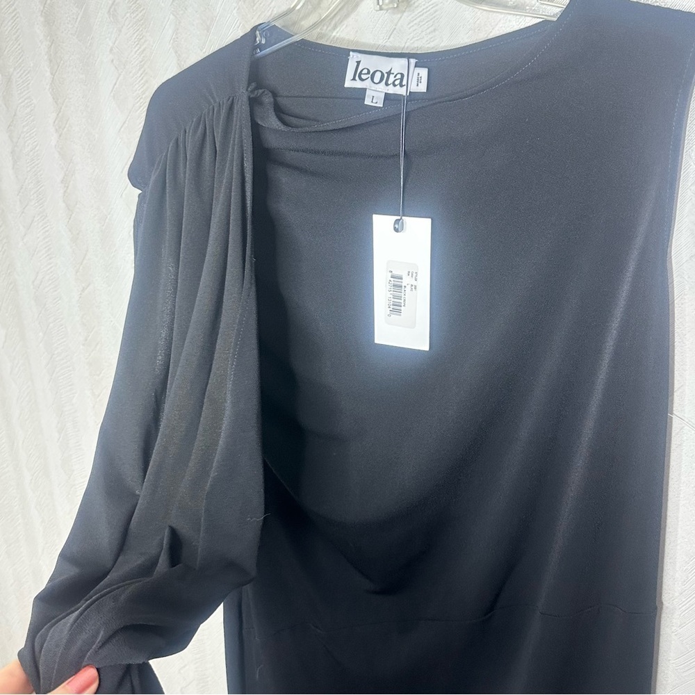 🆕 LEOTA Black Crepe dress with drap Women's Dress Size large - Picture 5 of 10